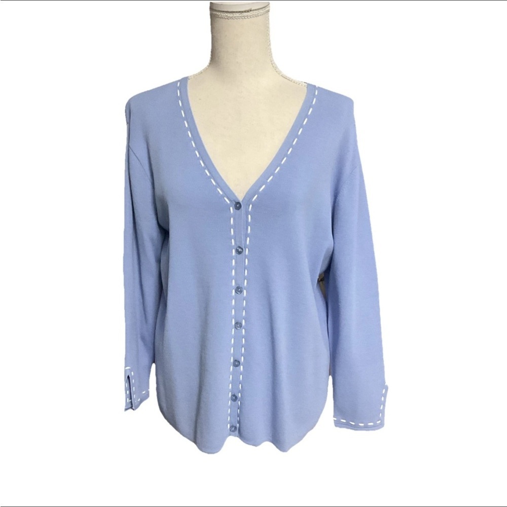 Carducci Vintage button Front V Neck   Cardigan Sweater contrast stitching Large
